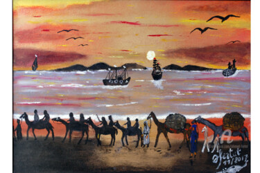 Schilderij getiteld "la caravane .jpeg" door Ahmed Fertat, Origineel Kunstwerk, Olie
