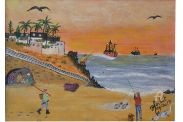 Schilderij getiteld "site-de-pêche.jpg" door Ahmed Fertat, Origineel Kunstwerk, Olie
