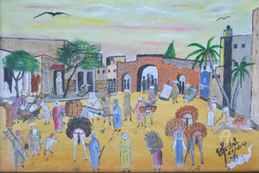 Painting titled "souk du charbon e d…" by Ahmed Fertat, Original Artwork, Oil