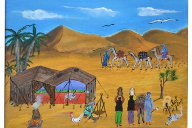 Malerei mit dem Titel "chez les hommes ble…" von Ahmed Fertat, Original-Kunstwerk, Öl