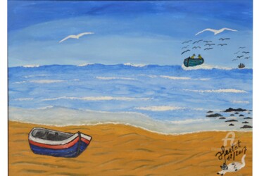Malerei mit dem Titel "plage en octobre670…" von Ahmed Fertat, Original-Kunstwerk, Öl