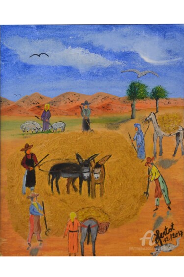 Pintura intitulada "le battage" por Ahmed Fertat, Obras de arte originais, Óleo