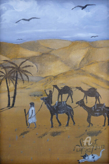 Painting titled "La caravane.jpg" by Ahmed Fertat, Original Artwork, Oil