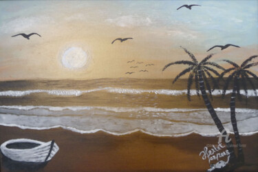 Painting titled "plage .jpg" by Ahmed Fertat, Original Artwork, Oil