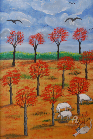 Schilderij getiteld "l'automne tombent l…" door Ahmed Fertat, Origineel Kunstwerk, Olie