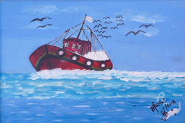 Pintura intitulada "bateau-de-peche.jpg" por Ahmed Fertat, Obras de arte originais, Outro