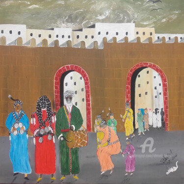 Painting titled "la-parade-des-gnawi…" by Ahmed Fertat, Original Artwork, Oil