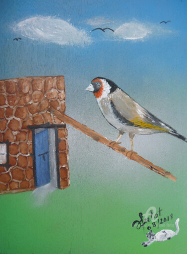 Painting titled "bel-oiseau.jpg" by Ahmed Fertat, Original Artwork, Oil