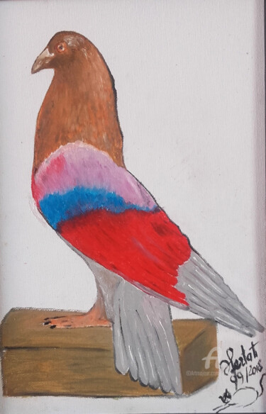 Картина под названием "pigeon-drapeau6.jpg" - Ahmed Fertat, Подлинное произведение искусства, Масло