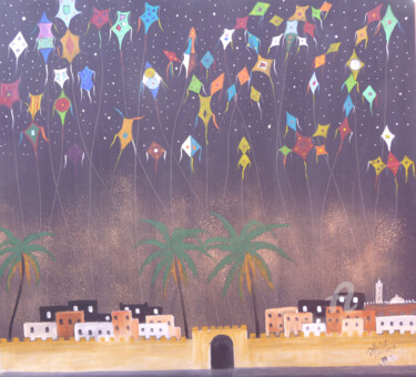 Schilderij getiteld "ciel en fête.jpg" door Ahmed Fertat, Origineel Kunstwerk, Anders