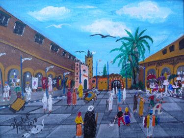 Painting titled "la-place-du-souk.jpg" by Ahmed Fertat, Original Artwork, Acrylic