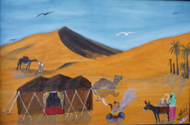 Painting titled "campement-nomades.j…" by Ahmed Fertat, Original Artwork, Oil