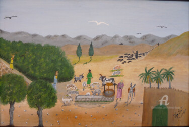 Painting titled "l’abreuvoir" by Ahmed Fertat, Original Artwork, Oil