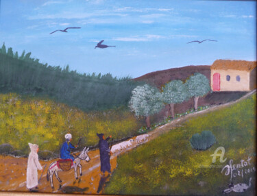 Pintura intitulada "paysage rural" por Ahmed Fertat, Obras de arte originais, Óleo