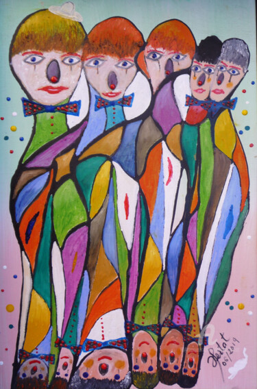 Peinture intitulée "les-clowns.jpg" par Ahmed Fertat, Œuvre d'art originale, Huile