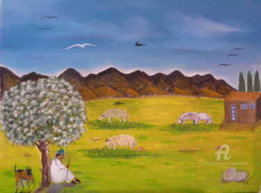 Pintura intitulada "la prairie" por Ahmed Fertat, Obras de arte originais, Óleo