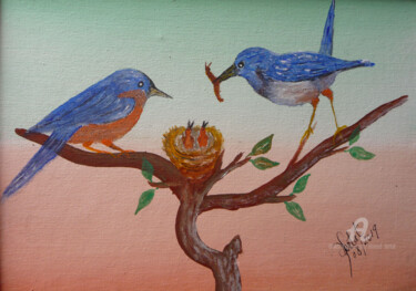 Pittura intitolato "oiseau bleu" da Ahmed Fertat, Opera d'arte originale, Acrilico