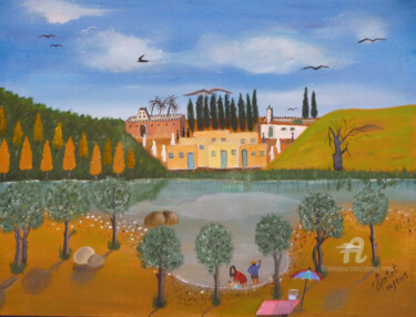 Pittura intitolato "au bord du lac" da Ahmed Fertat, Opera d'arte originale, Acrilico