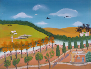 Painting titled "paysage mixte" by Ahmed Fertat, Original Artwork, Acrylic