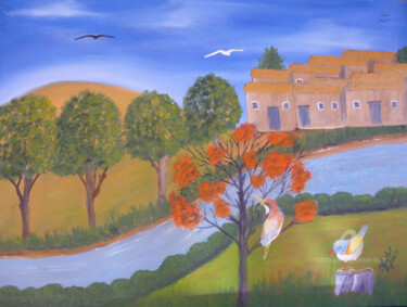 Painting titled "campagne enchantere…" by Ahmed Fertat, Original Artwork, Oil