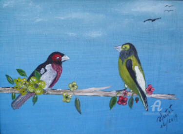 Pintura intitulada "oiseaux élégants" por Ahmed Fertat, Obras de arte originais, Óleo