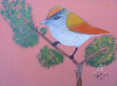 Peinture intitulée "oiseau à crinière" par Ahmed Fertat, Œuvre d'art originale, Huile