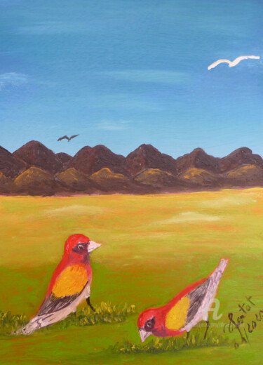 Картина под названием "free birds" - Ahmed Fertat, Подлинное произведение искусства, Масло