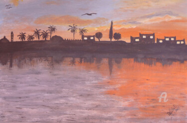 Pintura intitulada "Le crépuscule" por Ahmed Fertat, Obras de arte originais, Óleo