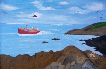 Painting titled "site de pêche" by Ahmed Fertat, Original Artwork, Oil