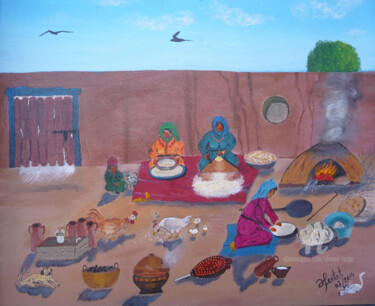 Painting titled "quotidien rural" by Ahmed Fertat, Original Artwork, Oil