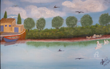 Peinture intitulée "la rive" par Ahmed Fertat, Œuvre d'art originale, Huile