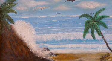 Painting titled "la mer" by Ahmed Fertat, Original Artwork, Oil