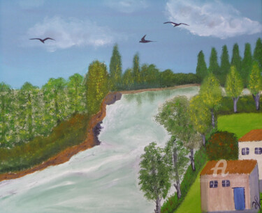 Pintura intitulada "le fleuve" por Ahmed Fertat, Obras de arte originais, Óleo