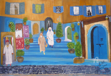 Peinture intitulée "une ruelle de chefc…" par Ahmed Fertat, Œuvre d'art originale, Huile