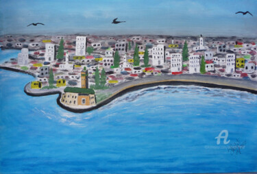 Painting titled "le grand Casablanca…" by Ahmed Fertat, Original Artwork, Acrylic