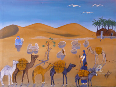 Painting titled "les nomades" by Ahmed Fertat, Original Artwork, Oil