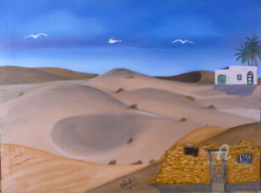 Ζωγραφική με τίτλο "le sahara" από Ahmed Fertat, Αυθεντικά έργα τέχνης, Λάδι