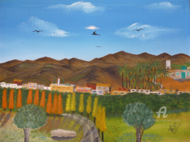 Schilderij getiteld "village montagnard" door Ahmed Fertat, Origineel Kunstwerk, Olie