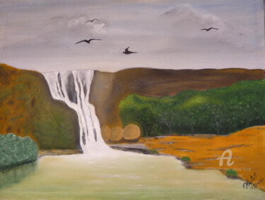 Painting titled "chute d'eau" by Ahmed Fertat, Original Artwork, Oil