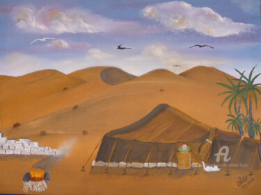 Pittura intitolato "la khayma sahraouia…" da Ahmed Fertat, Opera d'arte originale, Olio