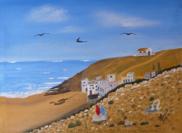 Painting titled "La plage" by Ahmed Fertat, Original Artwork, Oil