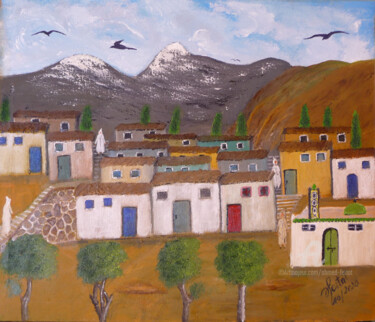 Painting titled "au flanc de la mont…" by Ahmed Fertat, Original Artwork, Oil