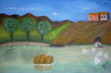 Pintura intitulada "le cours d'eau" por Ahmed Fertat, Obras de arte originais, Óleo