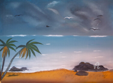 Peinture intitulée "plage exotique" par Ahmed Fertat, Œuvre d'art originale, Huile