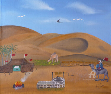 Painting titled "mon sahara" by Ahmed Fertat, Original Artwork, Oil