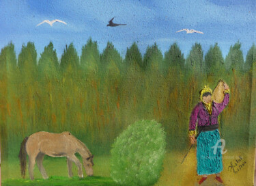Malerei mit dem Titel "la forêt" von Ahmed Fertat, Original-Kunstwerk, Öl