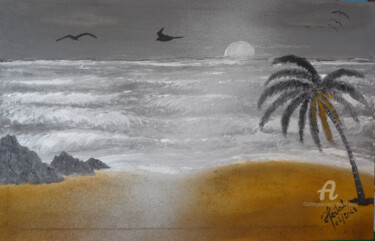 Painting titled "la belle lune" by Ahmed Fertat, Original Artwork, Acrylic