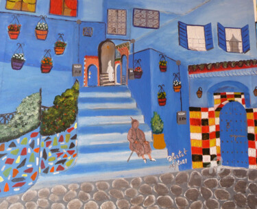 Peinture intitulée "ville en bleu" par Ahmed Fertat, Œuvre d'art originale, Acrylique