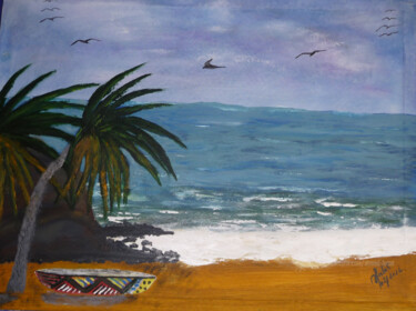 Painting titled "Une plage deserte" by Ahmed Fertat, Original Artwork, Acrylic Mounted on Wood Panel