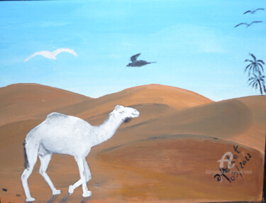 Painting titled "un saharien solitai…" by Ahmed Fertat, Original Artwork, Acrylic Mounted on Other rigid panel
